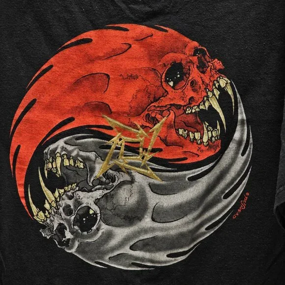 Giant Vintage 90s Metallica T Shirt Pushead Rebel Skull Black